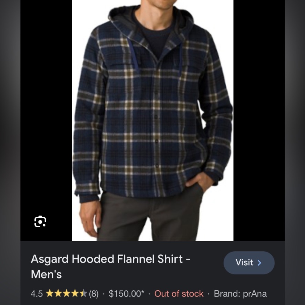 prAna Asgard Hooded Blue Flannel Shirt - Men's, sz LRG, wool